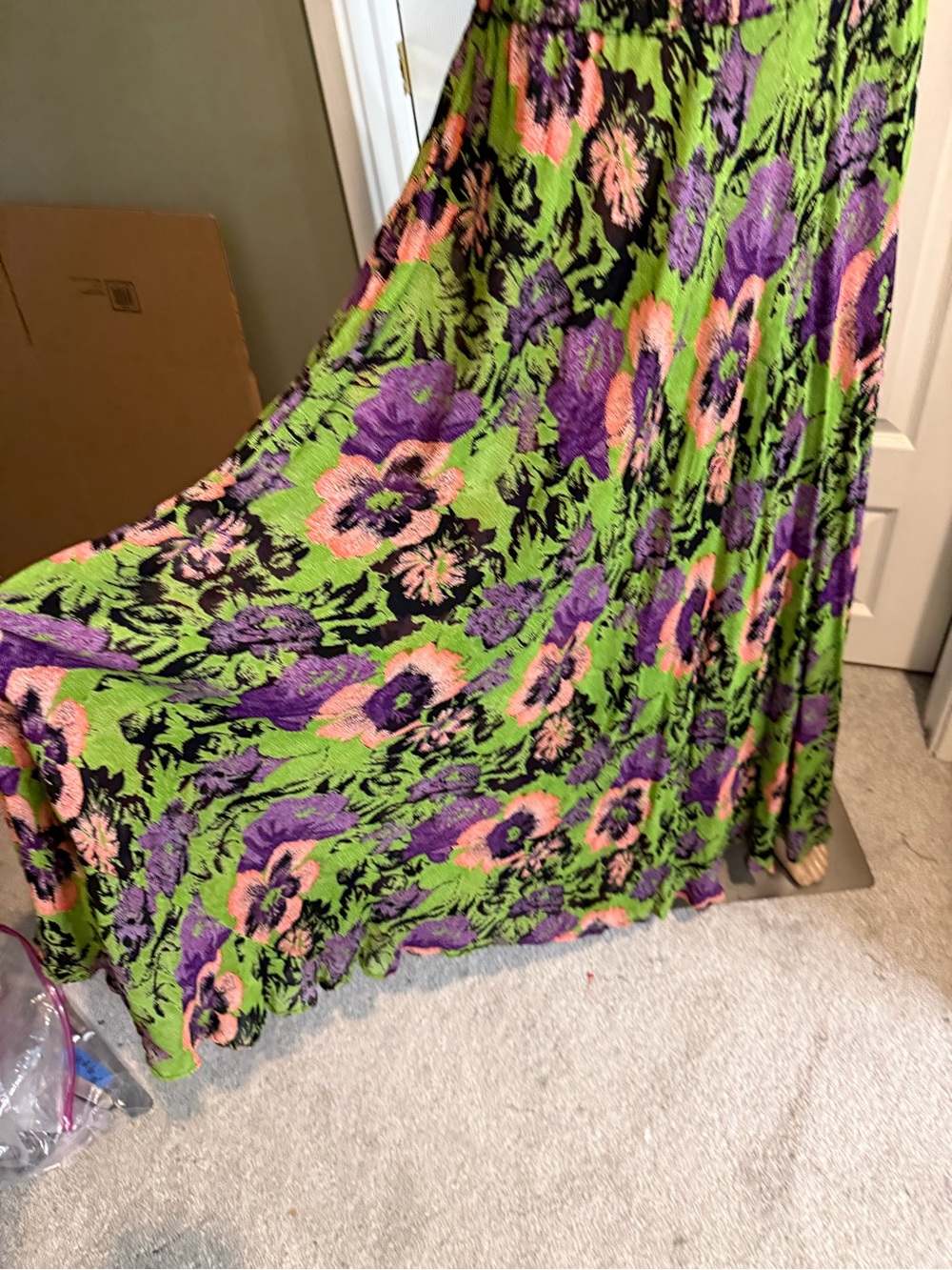 Vintage 90s Sarah Arizona Maxi Skirt XL Floral Chiffon Reversible Boho Cottage
